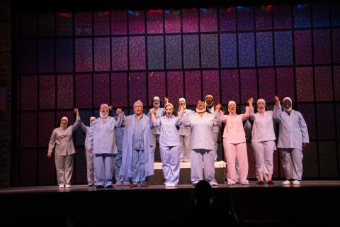 Sister Act broadway set rental ---- stained glass wall and Church --- Stagecraft Theatrical 800-499-1504