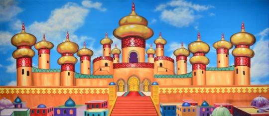 Beautiful Arabian Palace Exterior Backdrop used in productions of Aladdin