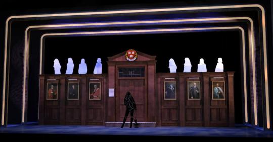 Legally Blonde rental set - no fly system needed - Hallway and classroom