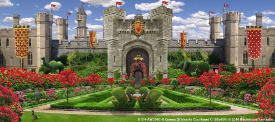 Queen of Hearts Courtyard Alice in Wonderland Backdrop