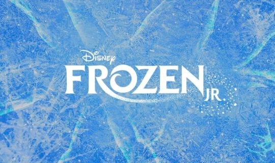 A blue icy background with snowflakes with the Disney Frozen JR logo.